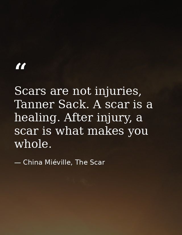 Scars are not injuries, Tanner Sack. A scar is a healing. After injury, a scar is what makes you whole. — China Miéville, The Scar