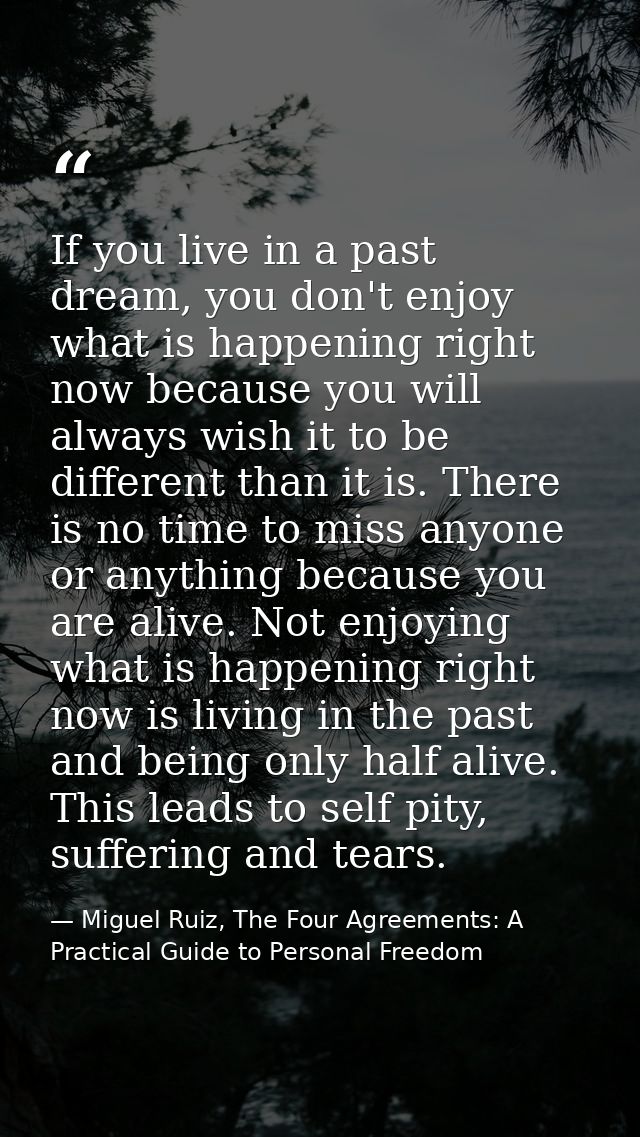 If you live in a past dream, you don't enjoy what is happening right now because you will always wish it to be different — Miguel Ruiz, The Four Agreements: A Practical Guide to Personal Freedom
