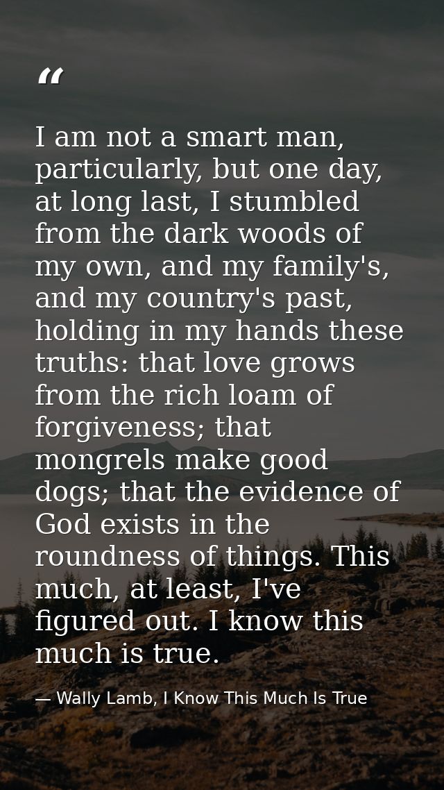 I am not a smart man, particularly, but one day, at long last, I stumbled from the dark woods of my own, and my family's — Wally Lamb, I Know This Much Is True