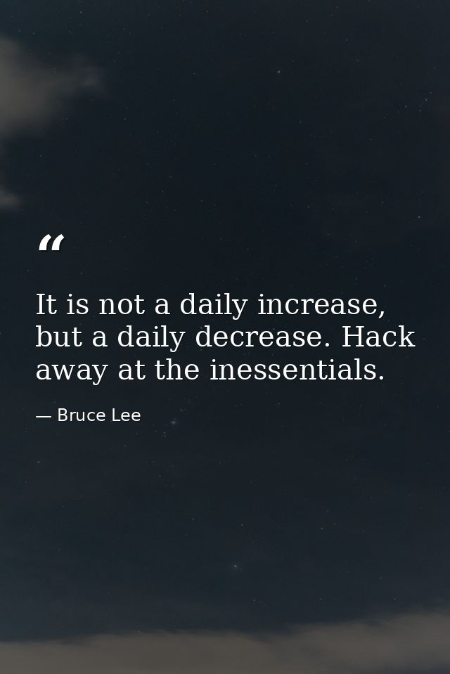 It is not a daily increase, but a daily decrease. Hack away at the inessentials. — Bruce Lee