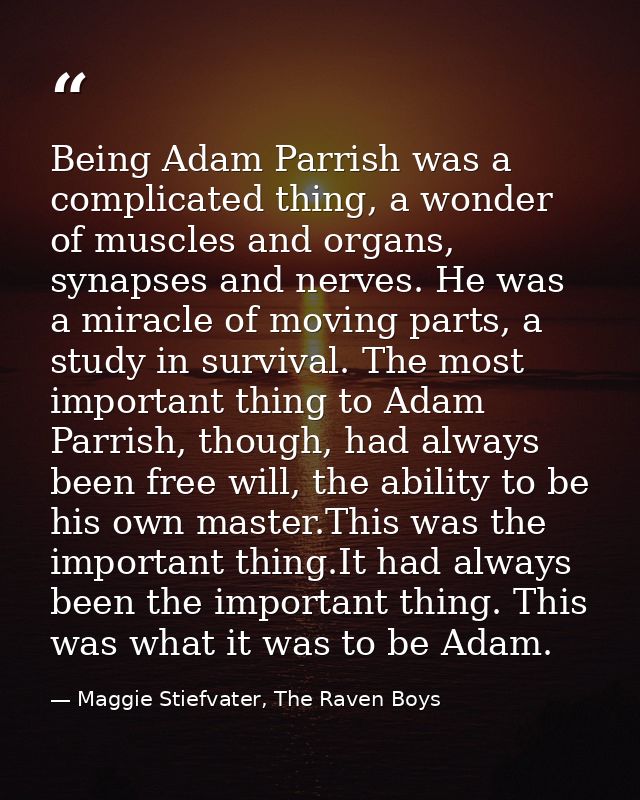 Being Adam Parrish was a complicated thing, a wonder of muscles and organs, synapses and nerves. He was a miracle of mov — Maggie Stiefvater, The Raven Boys