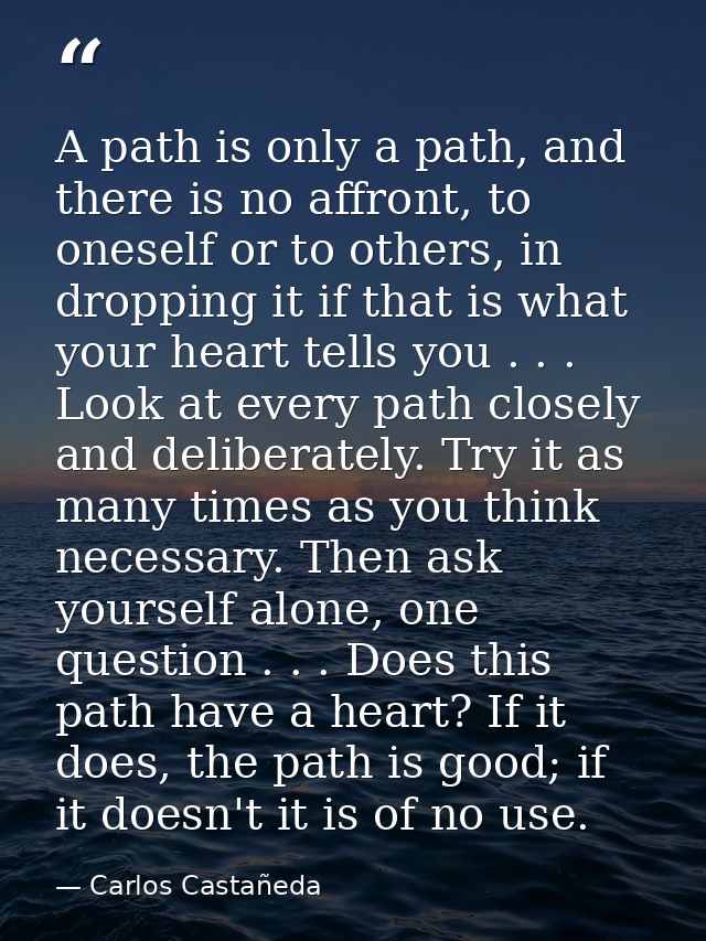 A path is only a path, and there is no affront, to oneself or to others, in dropping it if that is what your heart tells — Carlos Castañeda