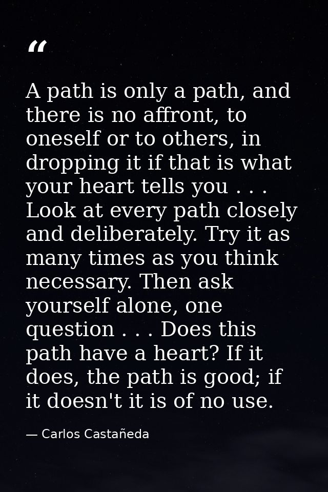 A path is only a path, and there is no affront, to oneself or to others, in dropping it if that is what your heart tells — Carlos Castañeda