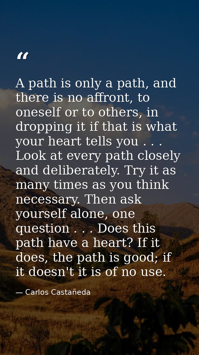 A path is only a path, and there is no affront, to oneself or to others, in dropping it if that is what your heart tells — Carlos Castañeda
