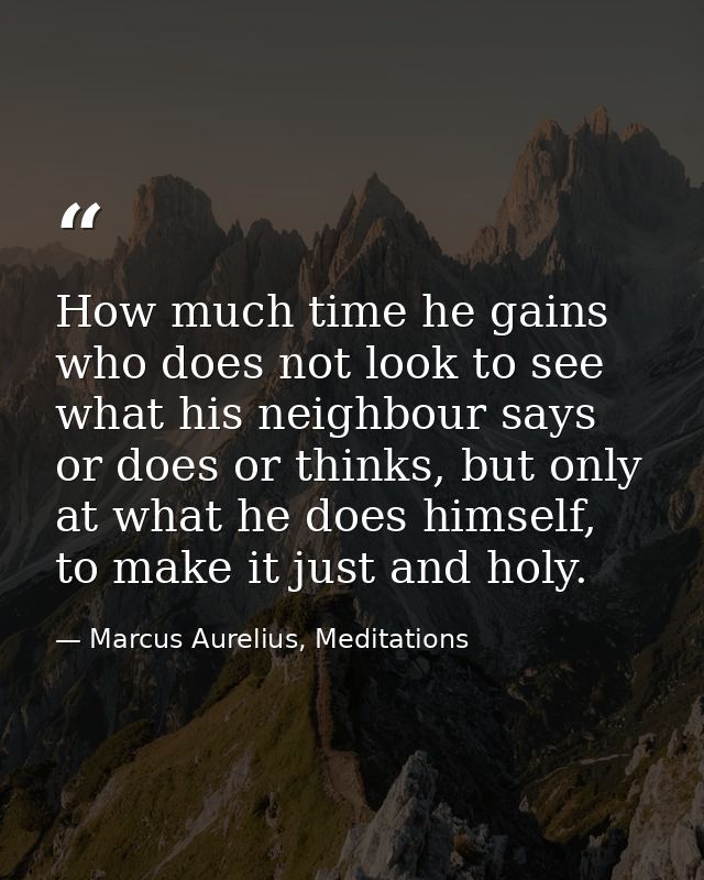 How much time he gains who does not look to see what his neighbour says or does or thinks, but only at what he does hims — Marcus Aurelius, Meditations
