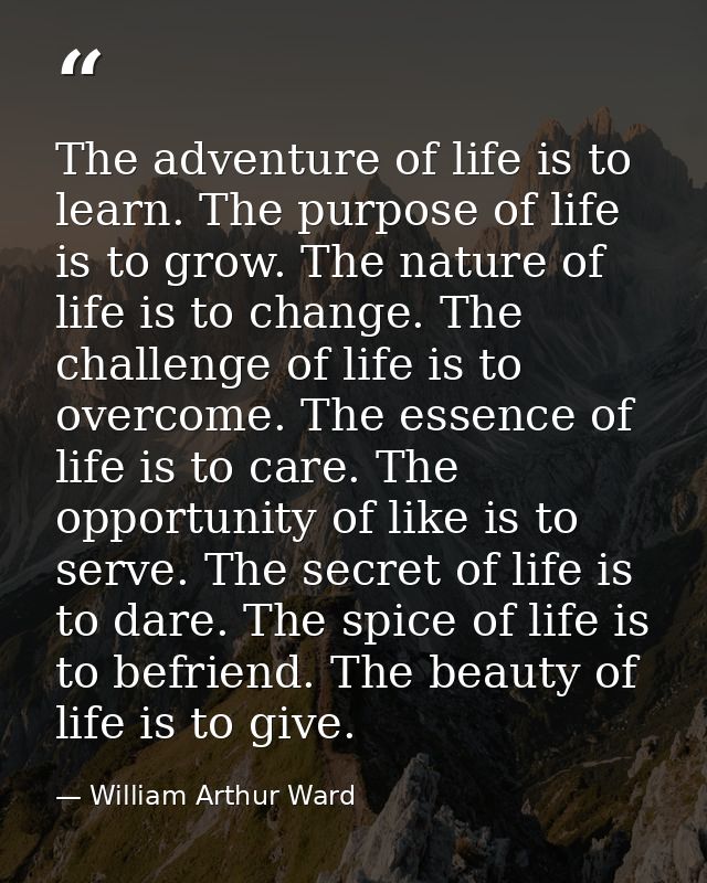 The adventure of life is to learn. The purpose of life is to grow. The nature of life is to change. The challenge of lif — William Arthur Ward