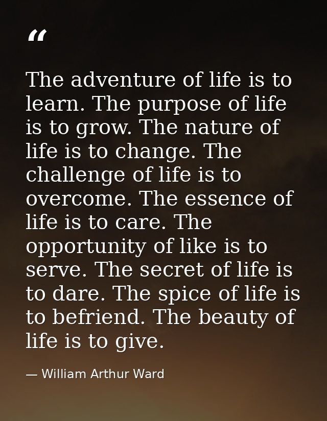 The adventure of life is to learn. The purpose of life is to grow. The nature of life is to change. The challenge of lif — William Arthur Ward