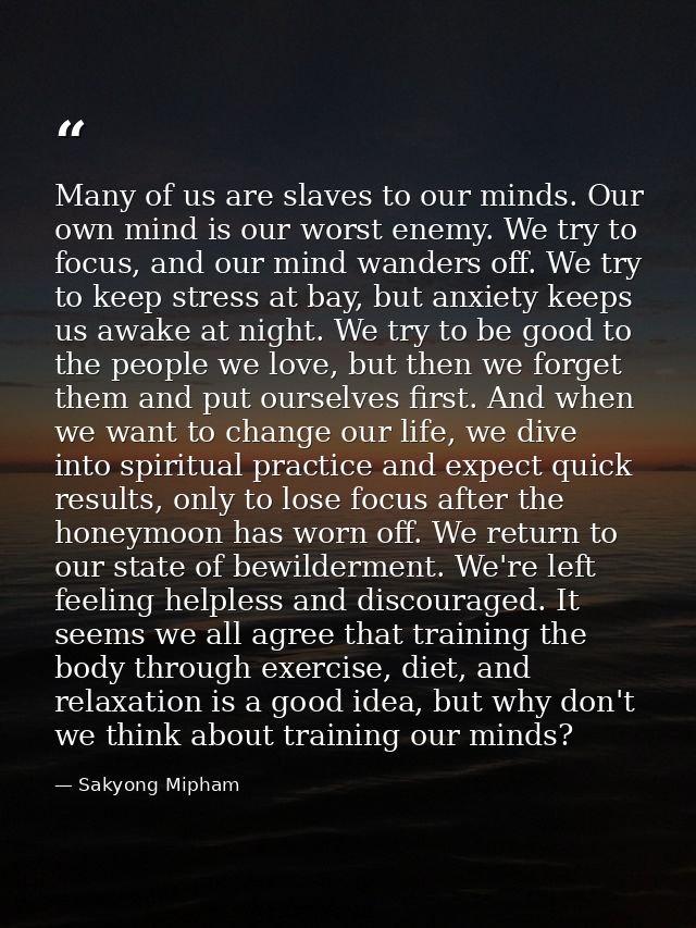 Many of us are slaves to our minds. Our own mind is our worst enemy. We try to focus, and our mind wanders off. We try t — Sakyong Mipham