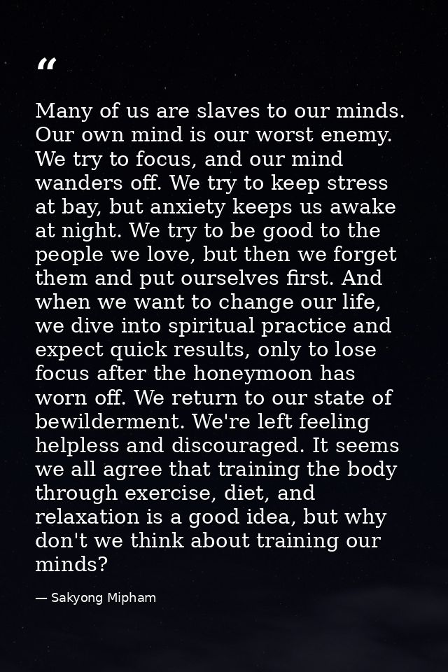 Many of us are slaves to our minds. Our own mind is our worst enemy. We try to focus, and our mind wanders off. We try t — Sakyong Mipham