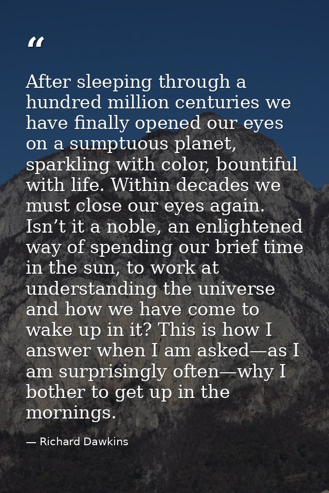 After sleeping through a hundred million centuries we have finally opened our eyes on a sumptuous planet, sparkling with — Richard Dawkins