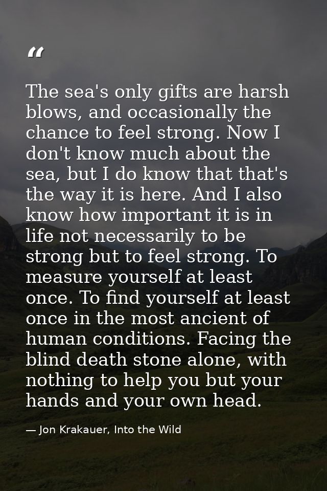 The sea's only gifts are harsh blows, and occasionally the chance to feel strong. Now I don't know much about the sea, b — Jon Krakauer, Into the Wild