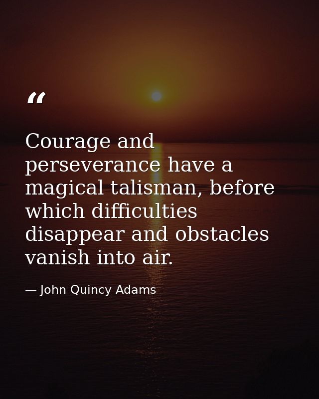 Courage and perseverance have a magical talisman, before which difficulties disappear and obstacles vanish into air. — John Quincy Adams