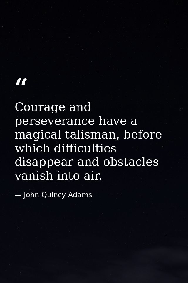 Courage and perseverance have a magical talisman, before which difficulties disappear and obstacles vanish into air. — John Quincy Adams