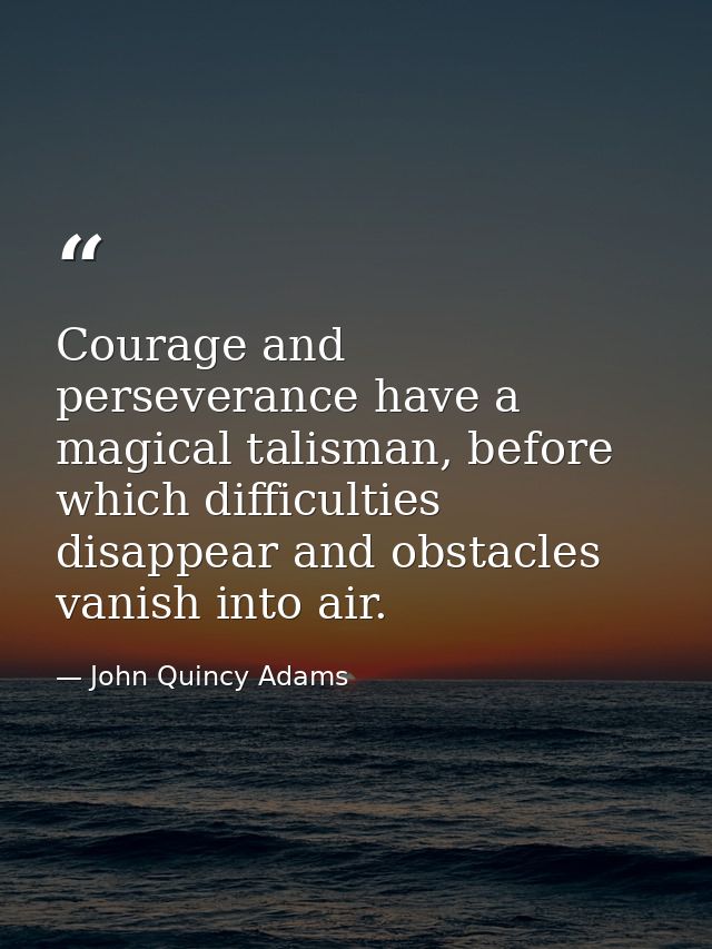 Courage and perseverance have a magical talisman, before which difficulties disappear and obstacles vanish into air. — John Quincy Adams
