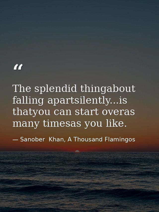 The splendid thingabout falling apartsilently...is thatyou can start overas many timesas you like. — Sanober  Khan, A Thousand Flamingos