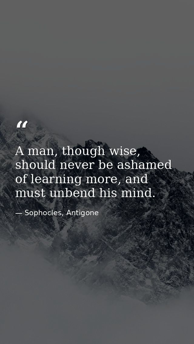 A man, though wise, should never be ashamed of learning more, and must unbend his mind. — Sophocles, Antigone