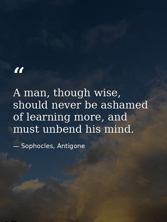 A man, though wise, should never be ashamed of learning more, and must unbend his mind. — Sophocles, Antigone