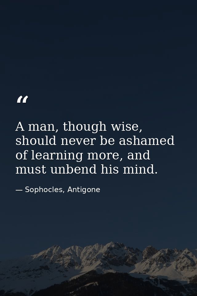 A man, though wise, should never be ashamed of learning more, and must unbend his mind. — Sophocles, Antigone