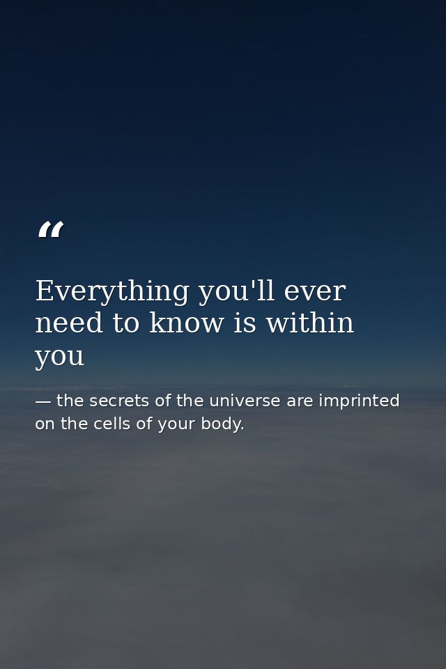 Everything you'll ever need to know is within you — the secrets of the universe are imprinted on the cells of your body.