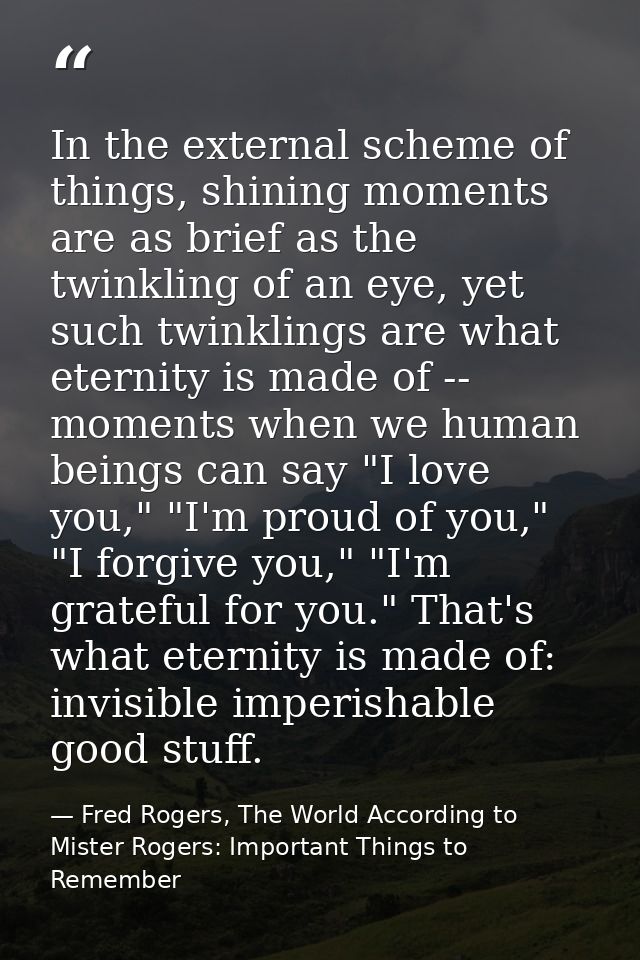 In the external scheme of things, shining moments are as brief as the twinkling of an eye, yet such twinklings are what  — Fred Rogers, The World According to Mister Rogers: Important Things to Remember