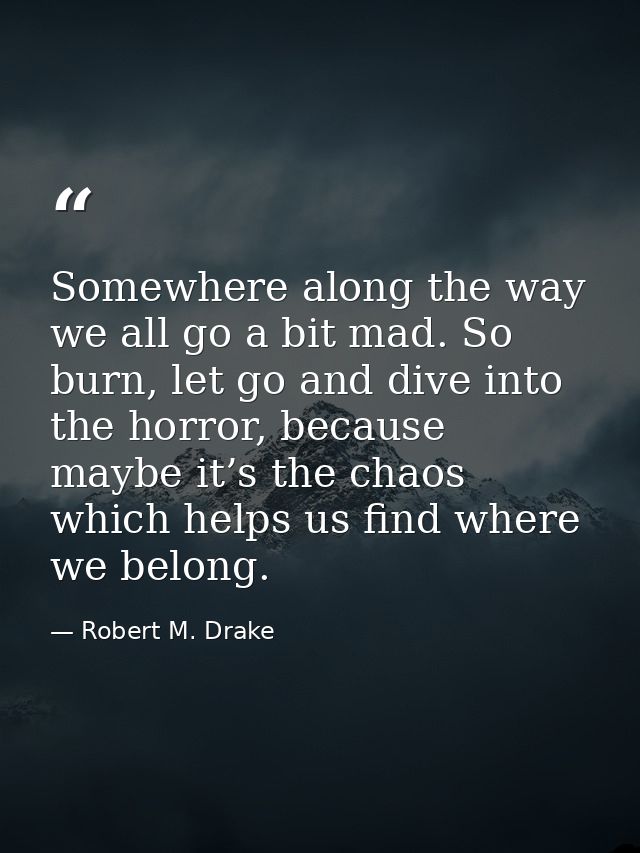 Somewhere along the way we all go a bit mad. So burn, let go and dive into the horror, because maybe it’s the chaos whic — Robert M. Drake