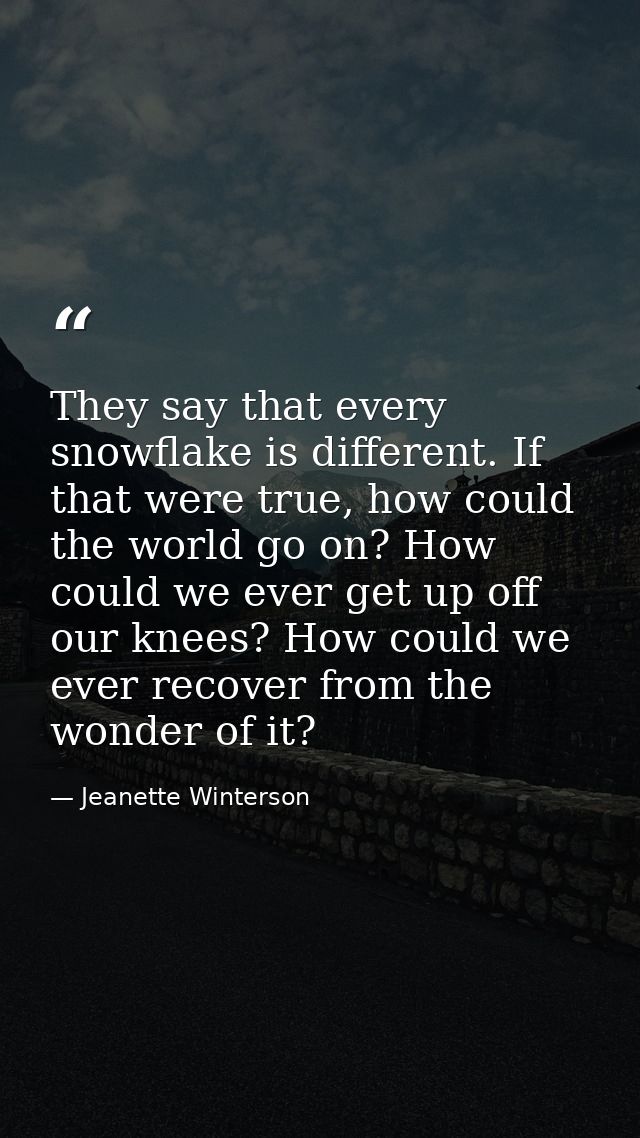 They say that every snowflake is different. If that were true, how could the world go on? How could we ever get up off o — Jeanette Winterson