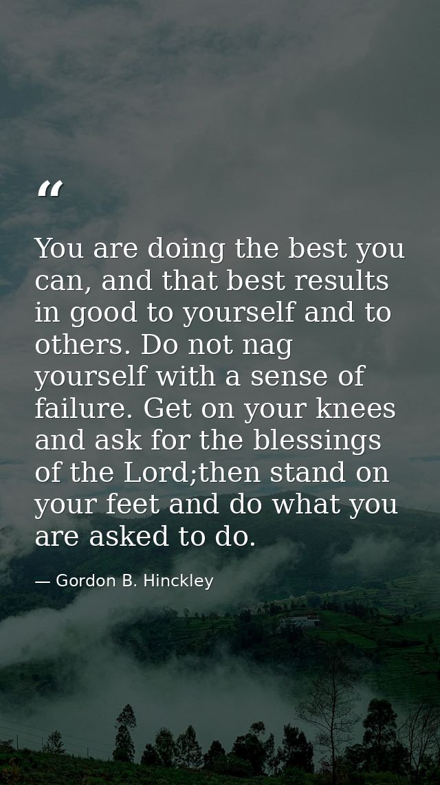 You are doing the best you can, and that best results in good to yourself and to others. Do not nag yourself with a sens — Gordon B. Hinckley