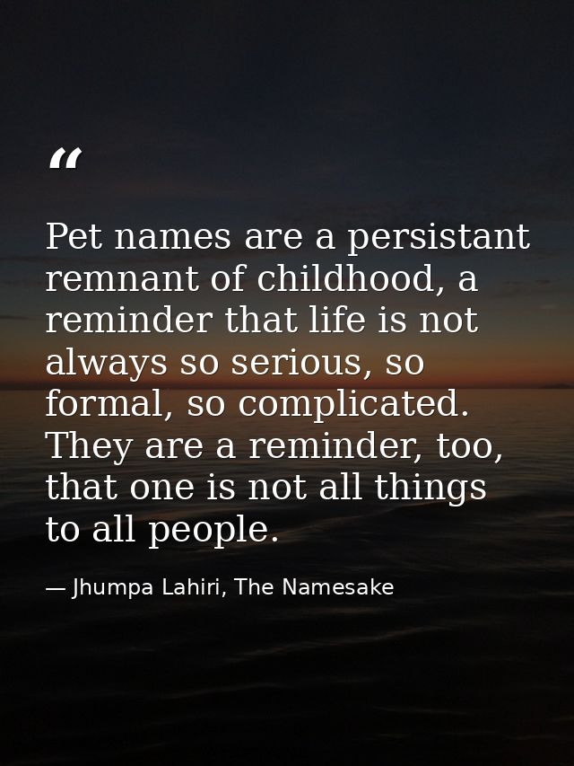Pet names are a persistant remnant of childhood, a reminder that life is not always so serious, so formal, so complicate — Jhumpa Lahiri, The Namesake