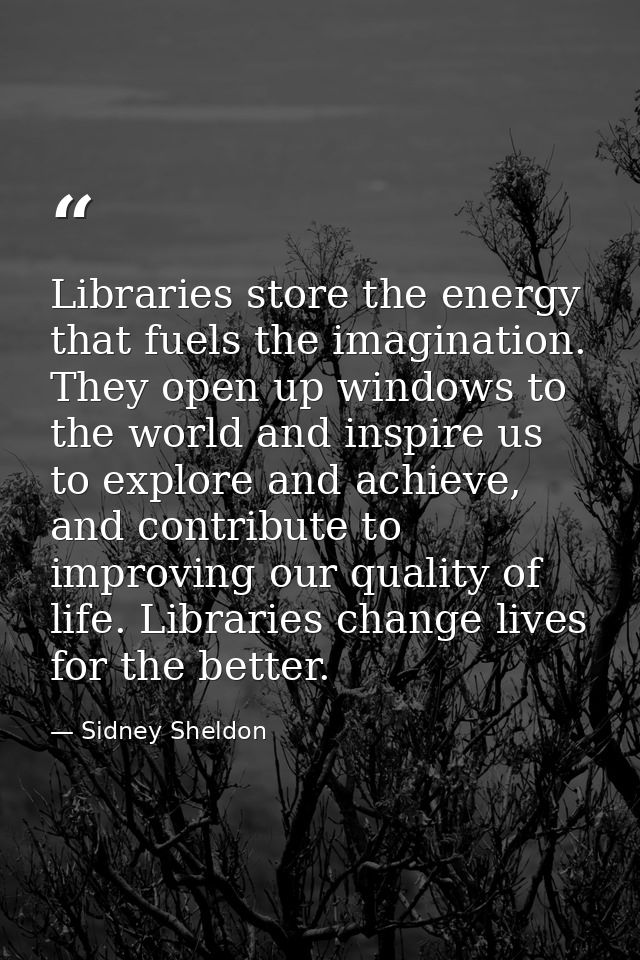Libraries store the energy that fuels the imagination. They open up windows to the world and inspire us to explore and a — Sidney Sheldon