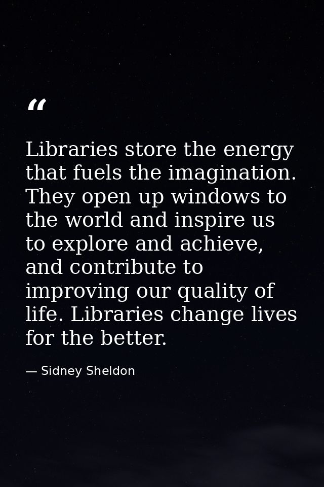 Libraries store the energy that fuels the imagination. They open up windows to the world and inspire us to explore and a — Sidney Sheldon