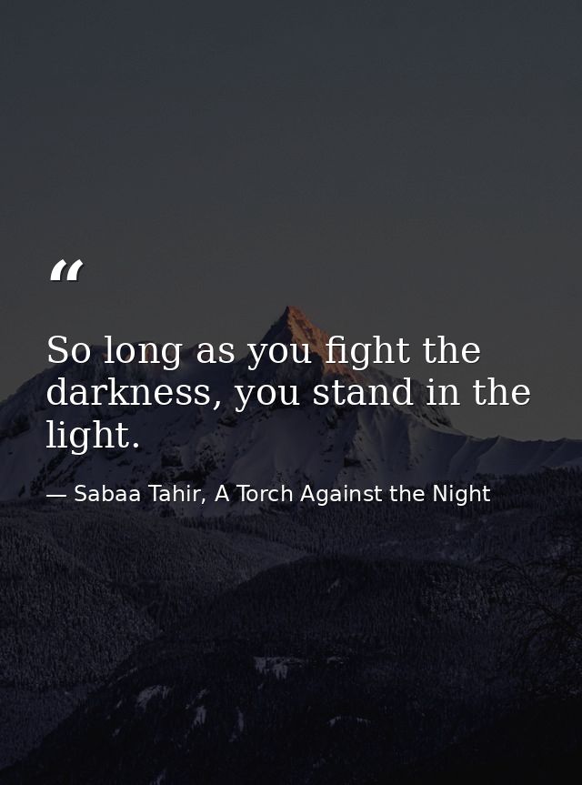 So long as you fight the darkness, you stand in the light. — Sabaa Tahir, A Torch Against the Night