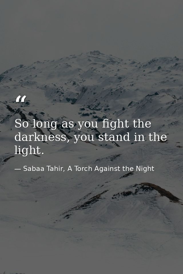 So long as you fight the darkness, you stand in the light. — Sabaa Tahir, A Torch Against the Night
