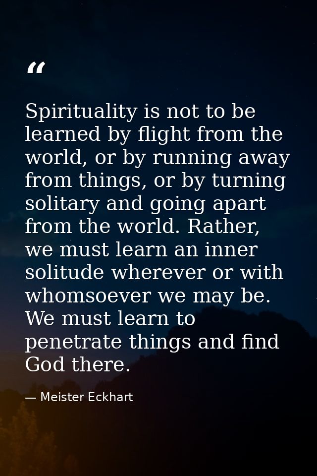 Spirituality is not to be learned by flight from the world, or by running away from things, or by turning solitary and g — Meister Eckhart