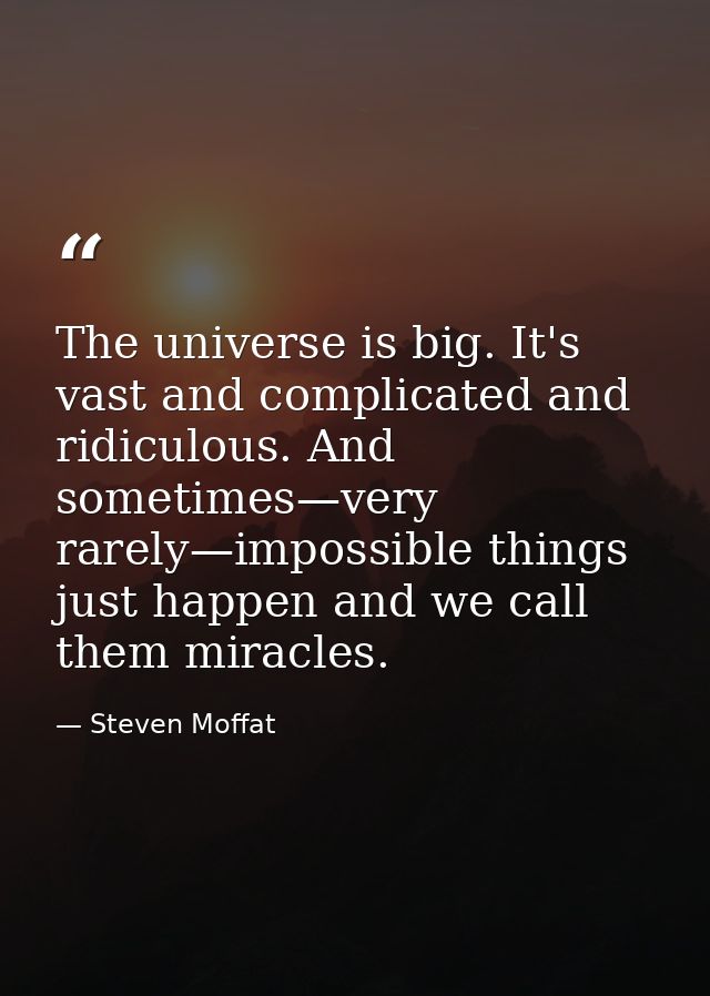 The universe is big. It's vast and complicated and ridiculous. And sometimes—very rarely—impossible things just happen a — Steven Moffat