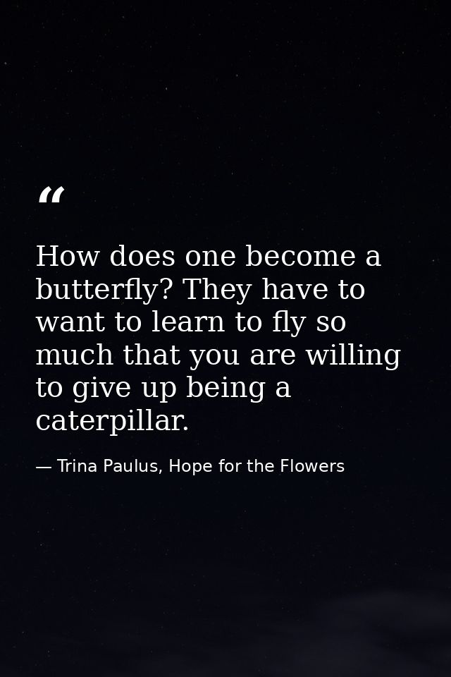 How does one become a butterfly? They have to want to learn to fly so much that you are willing to give up being a cater — Trina Paulus, Hope for the Flowers