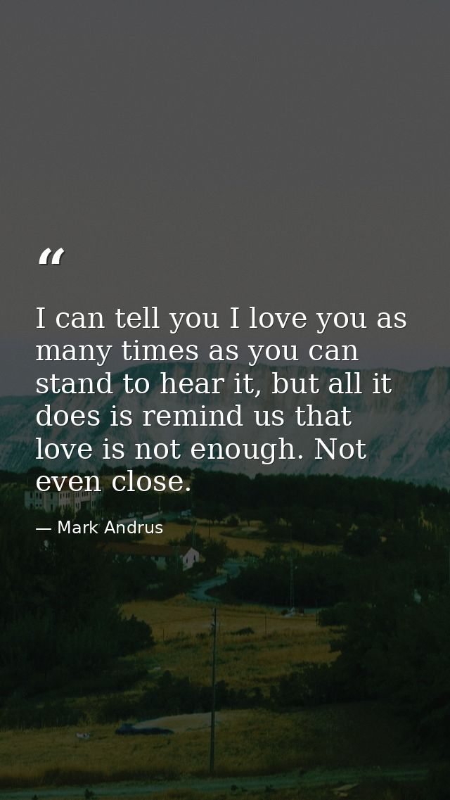I can tell you I love you as many times as you can stand to hear it, but all it does is remind us that love is not enoug — Mark Andrus