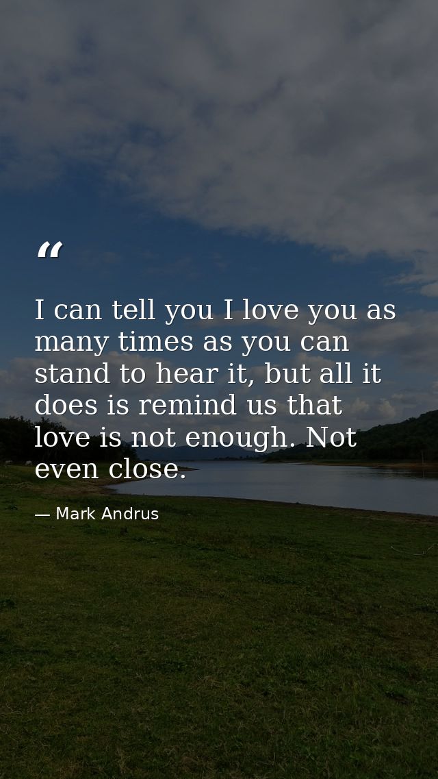 I can tell you I love you as many times as you can stand to hear it, but all it does is remind us that love is not enoug — Mark Andrus