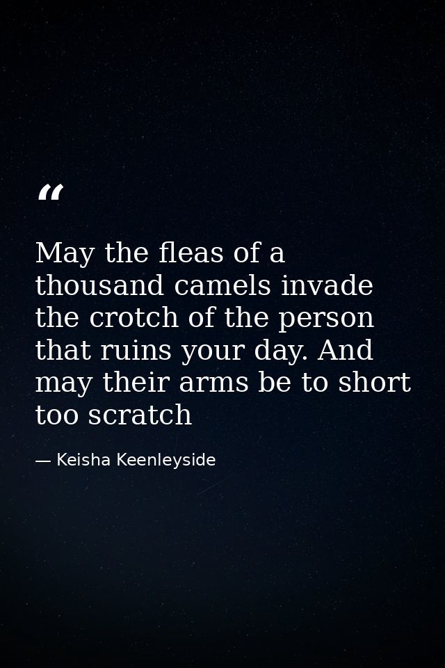 May the fleas of a thousand camels invade the crotch of the person that ruins your day. And may their arms be to short t — Keisha Keenleyside