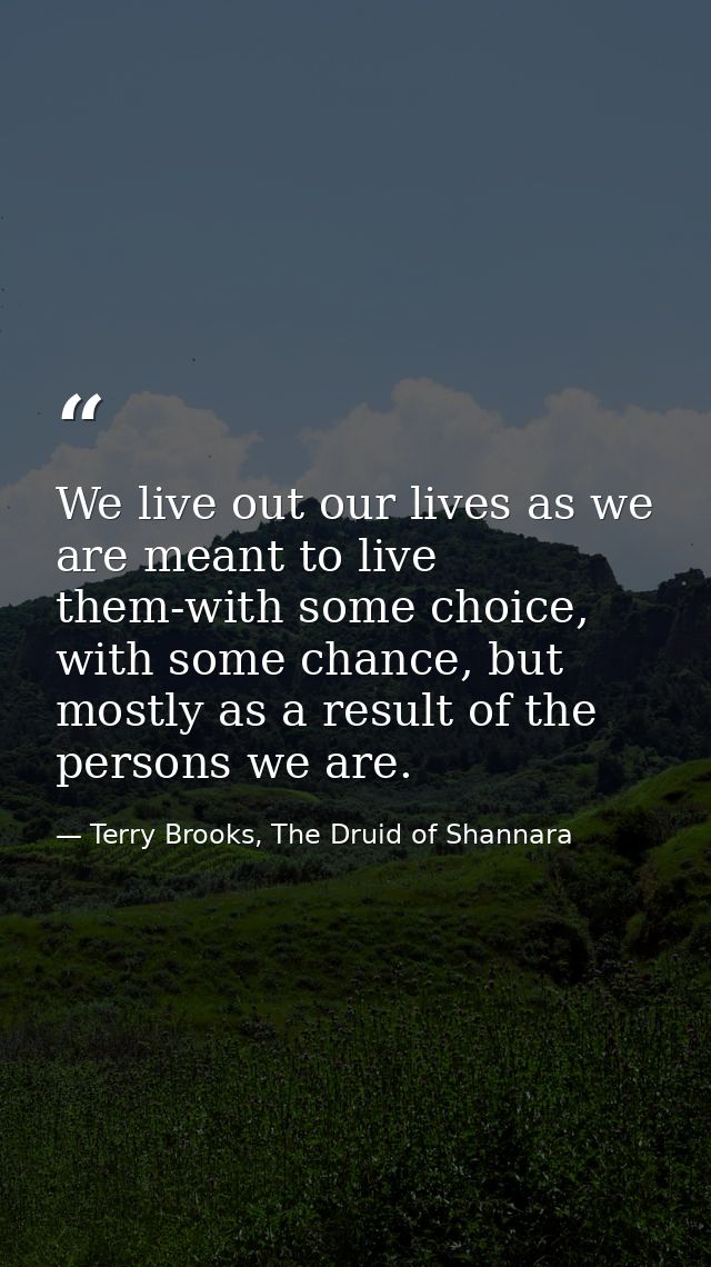 We live out our lives as we are meant to live them-with some choice, with some chance, but mostly as a result of the per — Terry Brooks, The Druid of Shannara