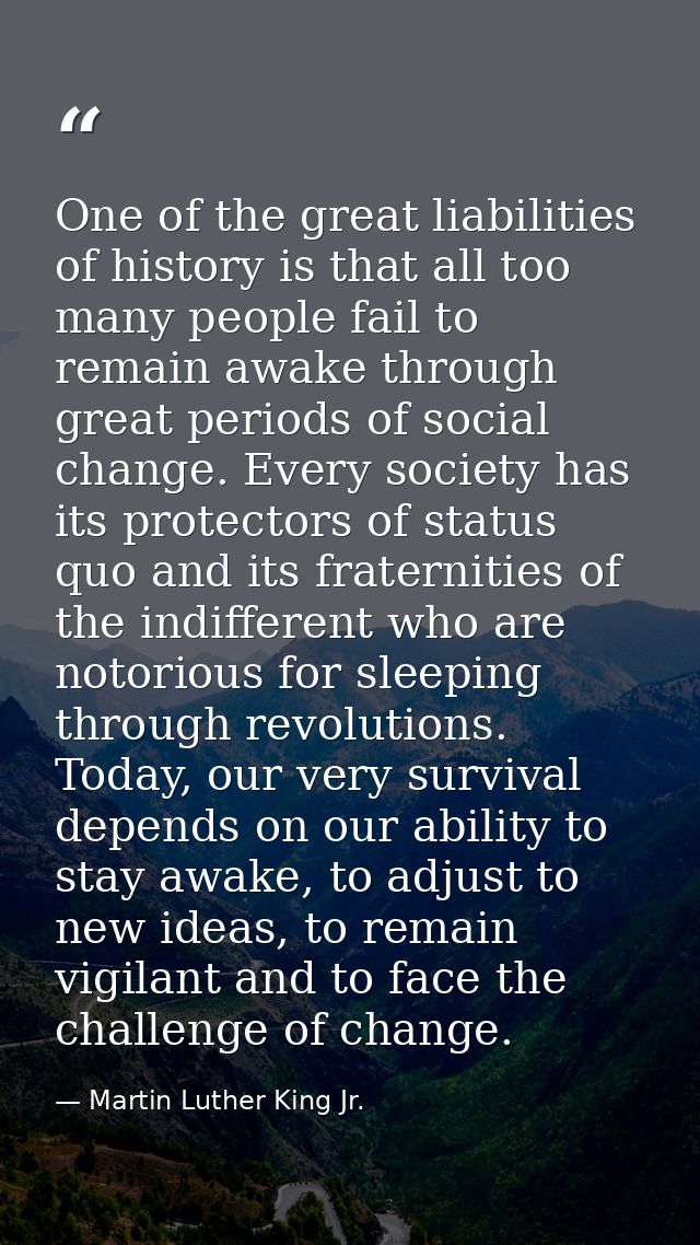 One of the great liabilities of history is that all too many people fail to remain awake through great periods of social — Martin Luther King Jr.