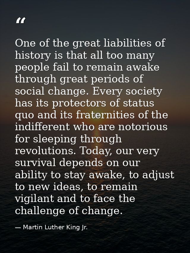 One of the great liabilities of history is that all too many people fail to remain awake through great periods of social — Martin Luther King Jr.