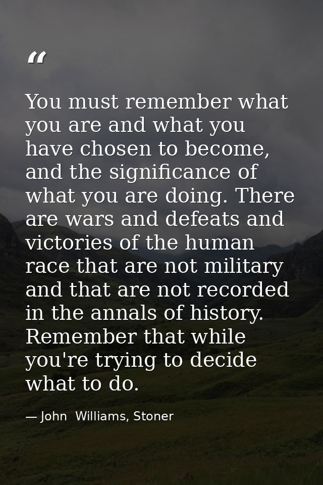 You must remember what you are and what you have chosen to become, and the significance of what you are doing. There are — John  Williams, Stoner