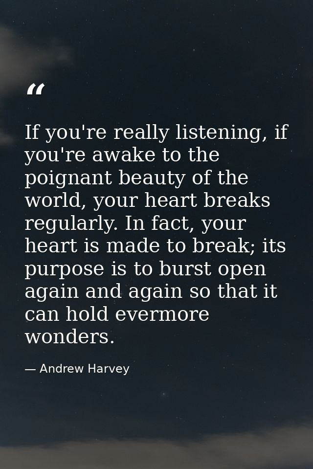 If you're really listening, if you're awake to the poignant beauty of the world, your heart breaks regularly. In fact, y — Andrew Harvey