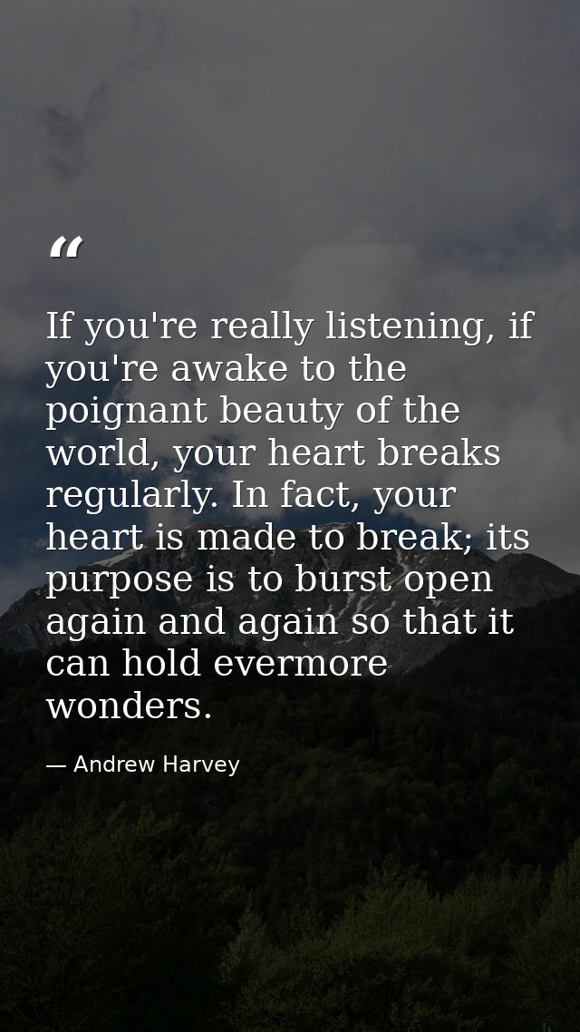 If you're really listening, if you're awake to the poignant beauty of the world, your heart breaks regularly. In fact, y — Andrew Harvey