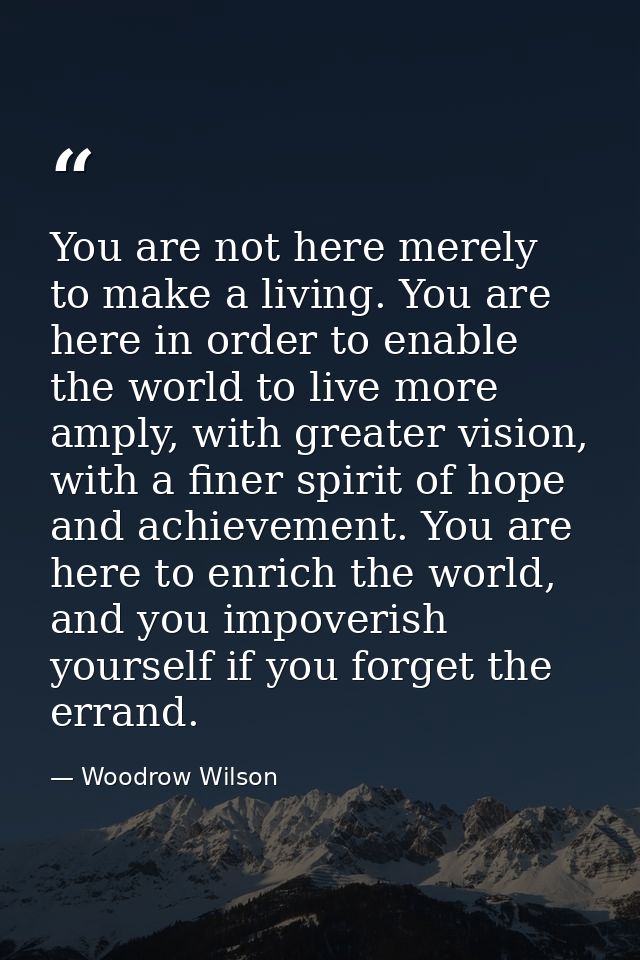 You are not here merely to make a living. You are here in order to enable the world to live more amply, with greater vis — Woodrow Wilson