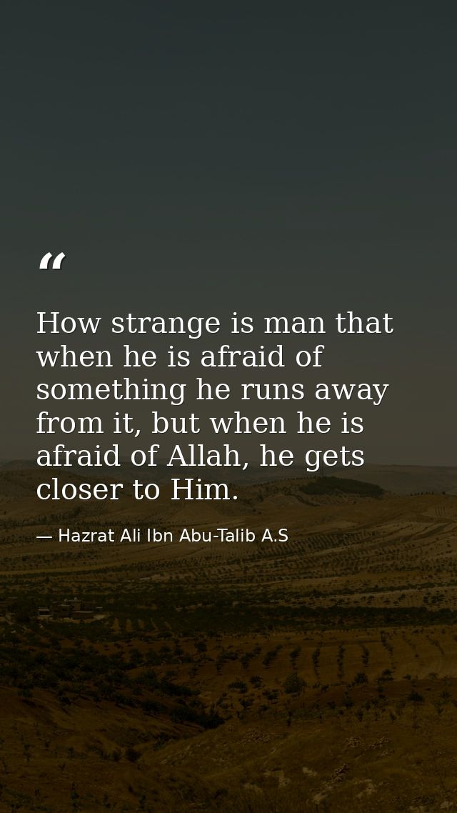 How strange is man that when he is afraid of something he runs away from it, but when he is afraid of Allah, he gets clo — Hazrat Ali Ibn Abu-Talib A.S