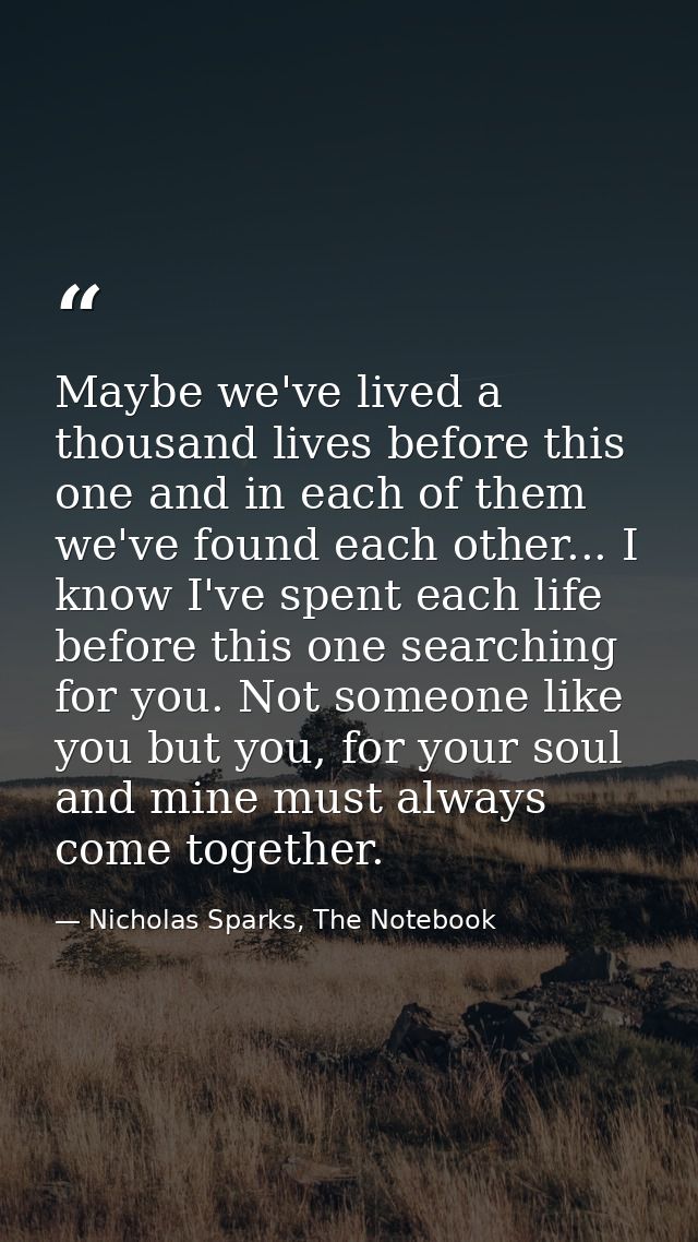 Maybe we've lived a thousand lives before this one and in each of them we've found each other... I know I've spent each  — Nicholas Sparks, The Notebook