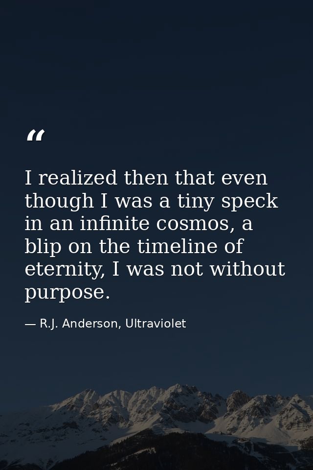 I realized then that even though I was a tiny speck in an infinite cosmos, a blip on the timeline of eternity, I was not — R.J. Anderson, Ultraviolet