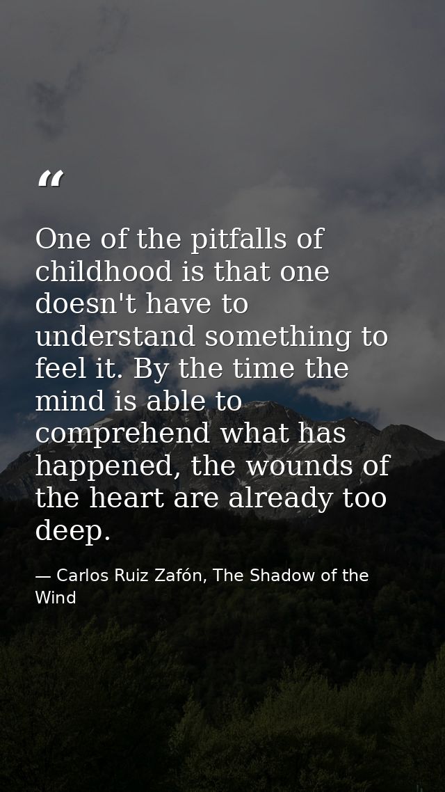One of the pitfalls of childhood is that one doesn't have to understand something to feel it. By the time the mind is ab — Carlos Ruiz Zafón, The Shadow of the Wind