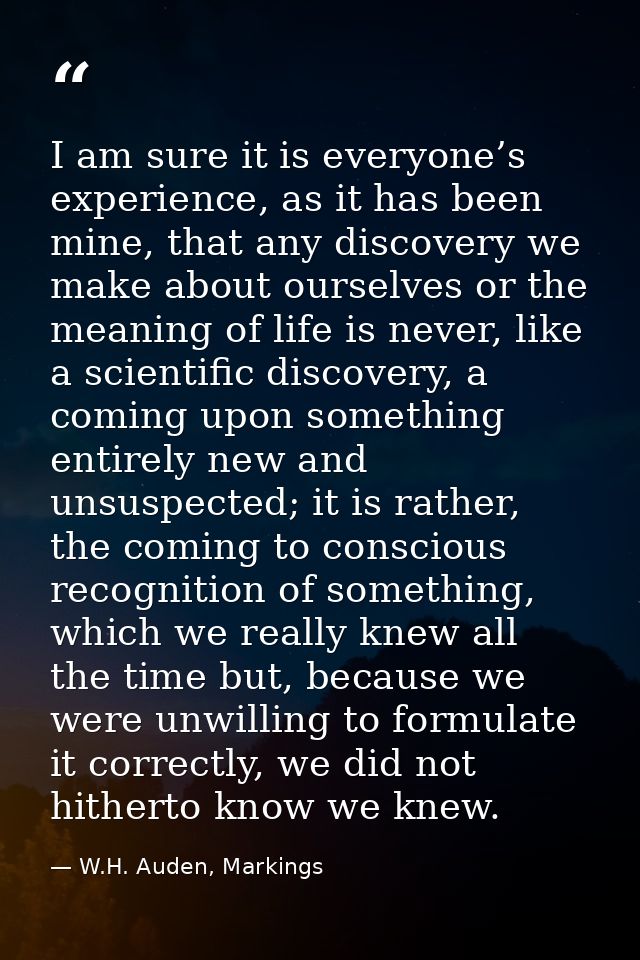 I am sure it is everyone’s experience, as it has been mine, that any discovery we make about ourselves or the meaning of — W.H. Auden, Markings
